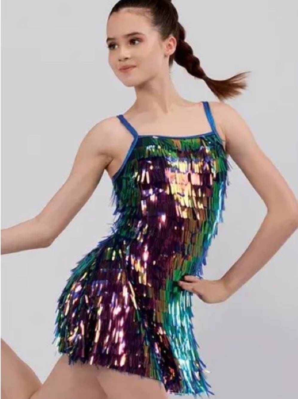 Weissman Iridescent Multi-Color Sequin Fringe Dance Dress